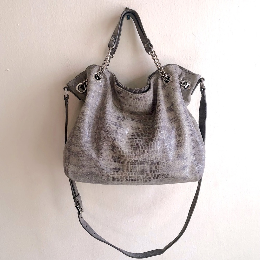 MICHAEL Michael Kors Silver Gray Leather Embossed Snakeskin Purse
